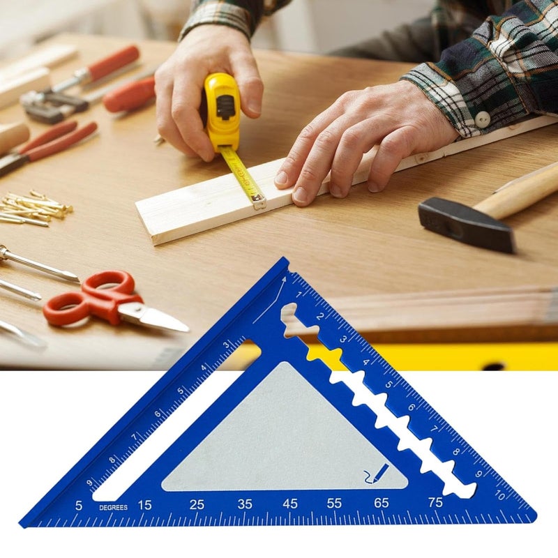 Blue 4 Inch Triangle Square Ruler Metal Aluminum 45 90 Degree Woodworking Measuring Tool - Image 2
